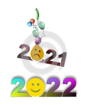 Happy New Year 2022 very happy emoji and 2021 emoji very saad