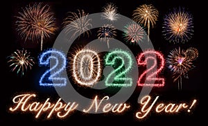 Happy New Year 2022 Written In Fireworks Text