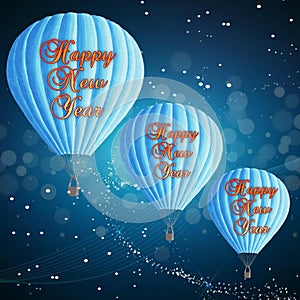 Happy New Year 2023 With Air Balloons On Shiny Lighting And Stars Background.