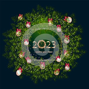 Happy New Year 2023 background with golden sparkling texture. Gold numbers 3, 0, 2, 23 . Postcard with silver, pearly Christmas