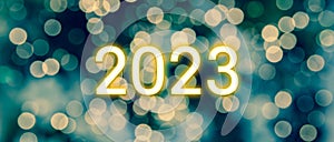 Happy New Year 2023. Bokeh Lights Abstract Background