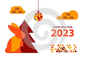 Happy new year 2023 chinese card with rabbits.