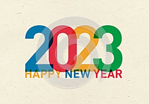 Happy new year 2023 colorful vintage card from the world