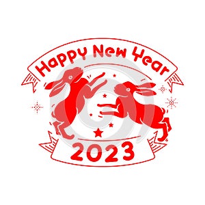 Happy New Year 2023 design with bunny cartoon