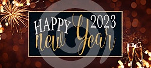 HAPPY NEW YEAR 2023, Festival,  Event, festive decorative celebration Holiday, New Year`s Eve Party banner panorama template -
