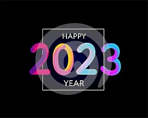 Happy new year 2023 future metaverse neon text neon with metal effect, numbers and futurism lines. Vector greeting card