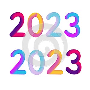 Happy new year 2023 future metaverse neon text neon with metal effect, numbers and futurism lines. Vector greeting card