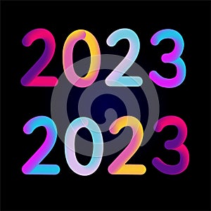 Happy new year 2023 future metaverse neon text neon with metal effect, numbers and futurism lines. Vector greeting card