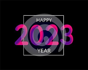 Happy new year 2023 future metaverse neon text neon with metal effect, numbers and futurism lines. Vector greeting card