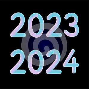 Happy new year 2023 future metaverse neon text neon with metal effect, numbers and futurism lines. Vector greeting card