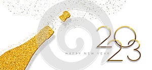 Happy New Year 2023 gold glitter champagne bottle card