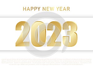 Happy New Year 2023 . Gold numbers on a white background. Vector