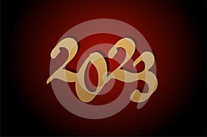 Happy new year 2023. gold and silver numbers on red black background. Holiday greeting card design.