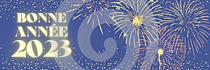 Happy New Year 2023 illustration in french langage with fireworks