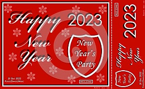 Happy New Year 2023. Invitation card. New Year`s party. Red Zone. Design of a greeting card