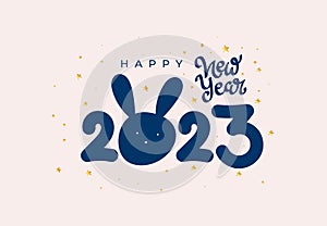 Happy New Year 2023. Rabbit head silhouette with ears. Cute funny rabbit head, bunny character, cute wildlife animal cartoon