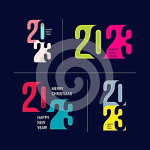 Happy new year 2023. Set of Typography logo colorful 2023. Numbers collection minimal trendy 2023 banner. Merry Christmas and