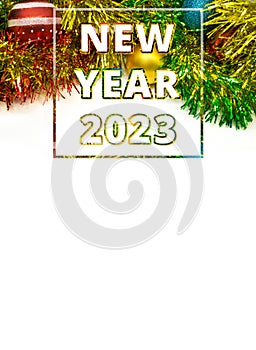 Happy New Year 2023 text design background with copy space