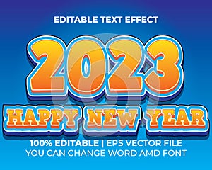 happy new year 2023 text effect editable vector eps file yellow blue fun start caption text