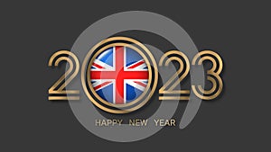 Happy New Year 2023 United Kingdom wallpaper and background, with the British Flag