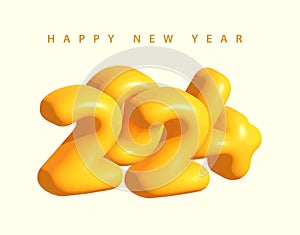 Happy New Year 2024. 3d Realistic golden balloons. Vector illustration