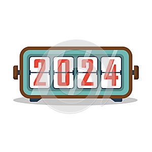 Happy New Year 2024. Analog retro timer. 2024 flip clock.