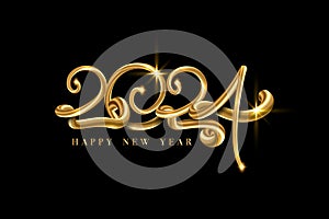 Happy new year 2024 banner. Golden luxury text 2023 Happy Holiday Gold Festive Numbers Design, vector illustration isolated