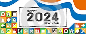 Happy New Year 2024 - Banner, Poster or Cover Image for Year 2024 Post Card Design