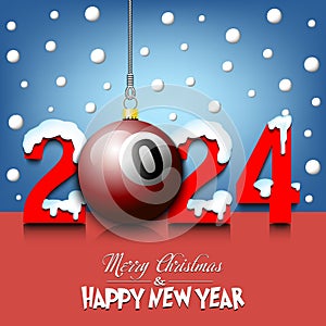 Happy New Year 2024 and billiard ball