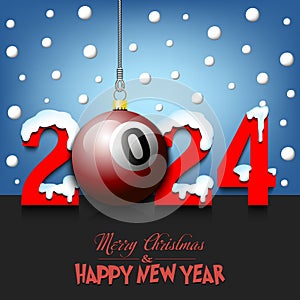 Happy New Year 2024 and billiard ball