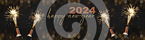 HAPPY NEW YEAR 2024 celebration Silvester New Year\'s Eve Party background banner greeting card - Champagne bottles with