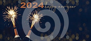 HAPPY NEW YEAR 2024 celebration Silvester New Year\'s Eve Party background banner greeting card - Champagne bottles with