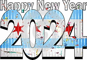 Happy New Year 2024 with Chicago flag inside