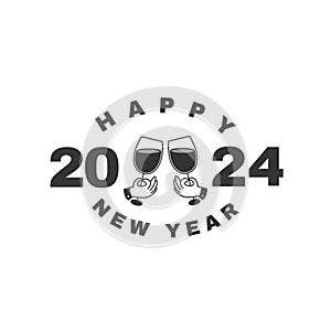 Happy New Year 2024 Classy with Wine Black and White Elegant