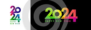 Happy New Year 2024 colorful facet typography logo design