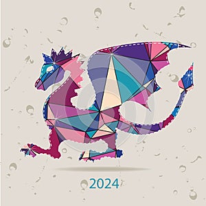Happy new year 2024 creative greeting card with Dragon made of triangles