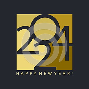 Happy new year 2024 design. Locanic vector template with truncated number illustrations for poster.