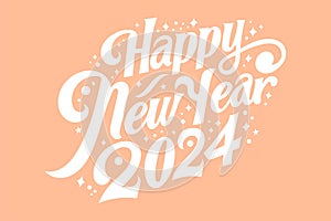 Happy new year 2024 design. Pantone color 2024 Peach Fuzz. Design for poster, banner, greeting, 2024 celebration