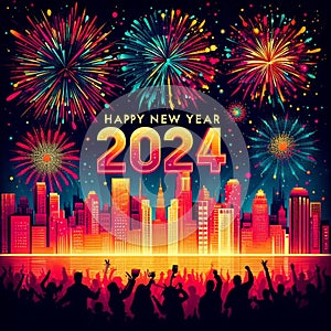 Happy New Year 2024 designa art explosion background.