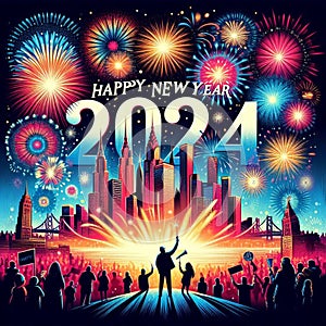 Happy New Year 2024 designa art explosion background.