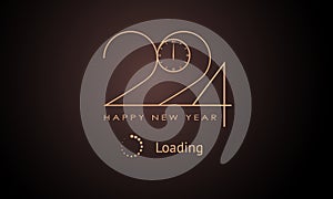 Happy New Year 2024 Elegant gold text with balloons and confetti. Realistic vector