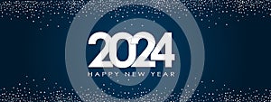 Happy New Year 2024 Elegant gold text with balloons and confetti. Realistic vector illustration