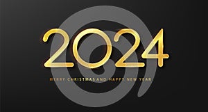 Happy new year 2024 with elegant gold thin numbers.