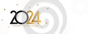 happy new year 2024 event banner with golden confetti decoration