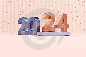 Happy new year 2024 festive banner background template with metallic numbers in realistic 3D rendering