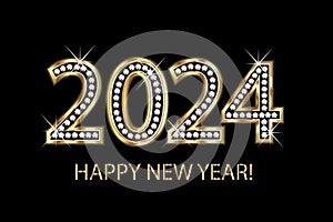 Happy new year 2024 gold diamonds and bling bling vector image