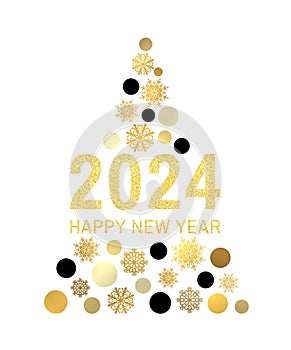 Happy new year 2024. Gold glitter greeting card