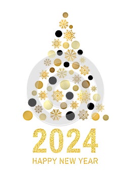 Happy new year 2024. Gold greeting card design.