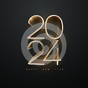 Happy New Year 2024. Golden extruded 3d numbers