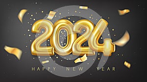 Happy New Year 2024 golden foil number balloons